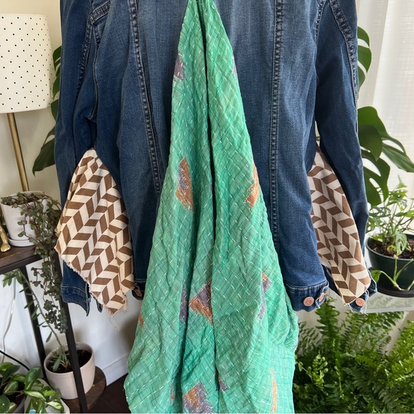 Wild Hope Upcycled Green Patterned Kantha Stretch Jean Jacket M - Picture 8 of 14